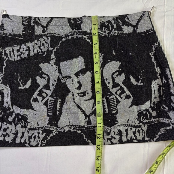 Mosquitohead vintage 90s Y2K mini glitter skirt made in USA graphic sz L black - Picture 14 of 14